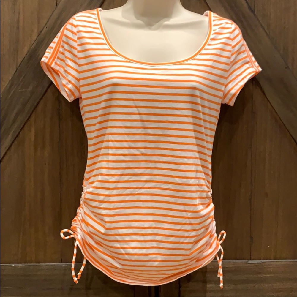 orange and white Ann Taylor u neck cotton Tee, XS